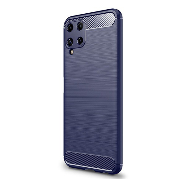 Силиконов протектор за телефон Samsung Galaxy A22 4G (Sm-A225), Galaxy M22 (Sm-M225F) (средно устойчив на удар, ъгъл с въздушна възглавница, четка, карбонова шарка) Тъмно син