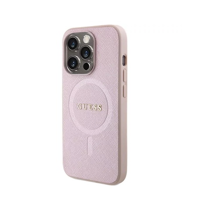 Guess Saffiano MagSafe Apple iPhone 15 Pro Tok - Rózsaszín (GUHMP15LPSAHMCP)