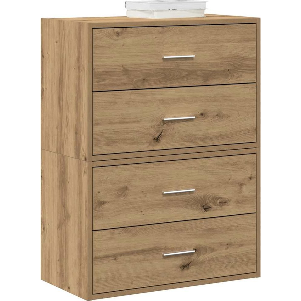 2 db kézműves tölgy szerelt fa szekrény 2 fiókkal 60x31x40 cm (858838)