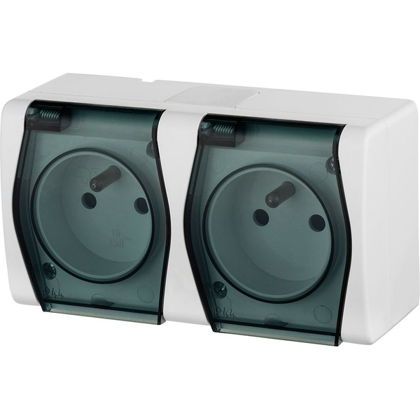 Elektro-Plast Hermes2 Gniazdo hermetyczne podwójne z/u 16A IP44 z klapką pełną biało-dymne (1022-01)