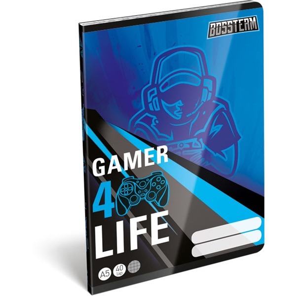 Lizzy Bossteam Gamer 4Life 22969101 FSC A5 40 lapos tűzött kockás füzet (18906)