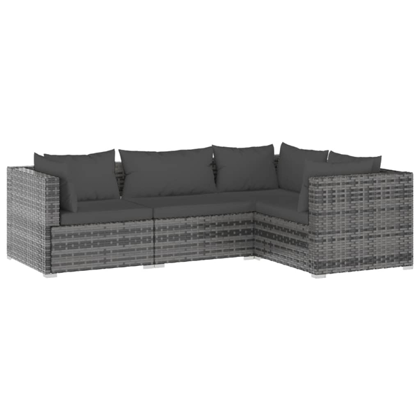 Комплект градински лаундж vidaXL, С възглавници, 4 части, 70 x70 x 60,5 см, Полиратан, Сив