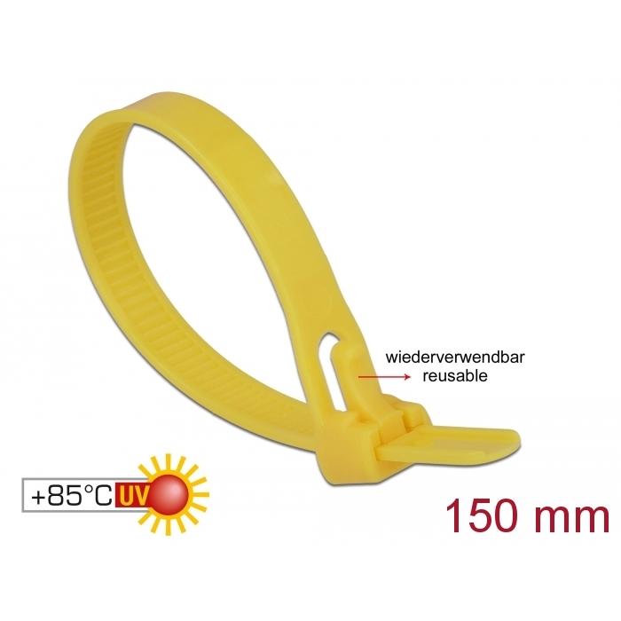 Delock Kábelösszeköto újrahasznosítható hoálló hossza 150 mm, szélessége 7,5 mm, 100 db. sárga (18760) (18760)