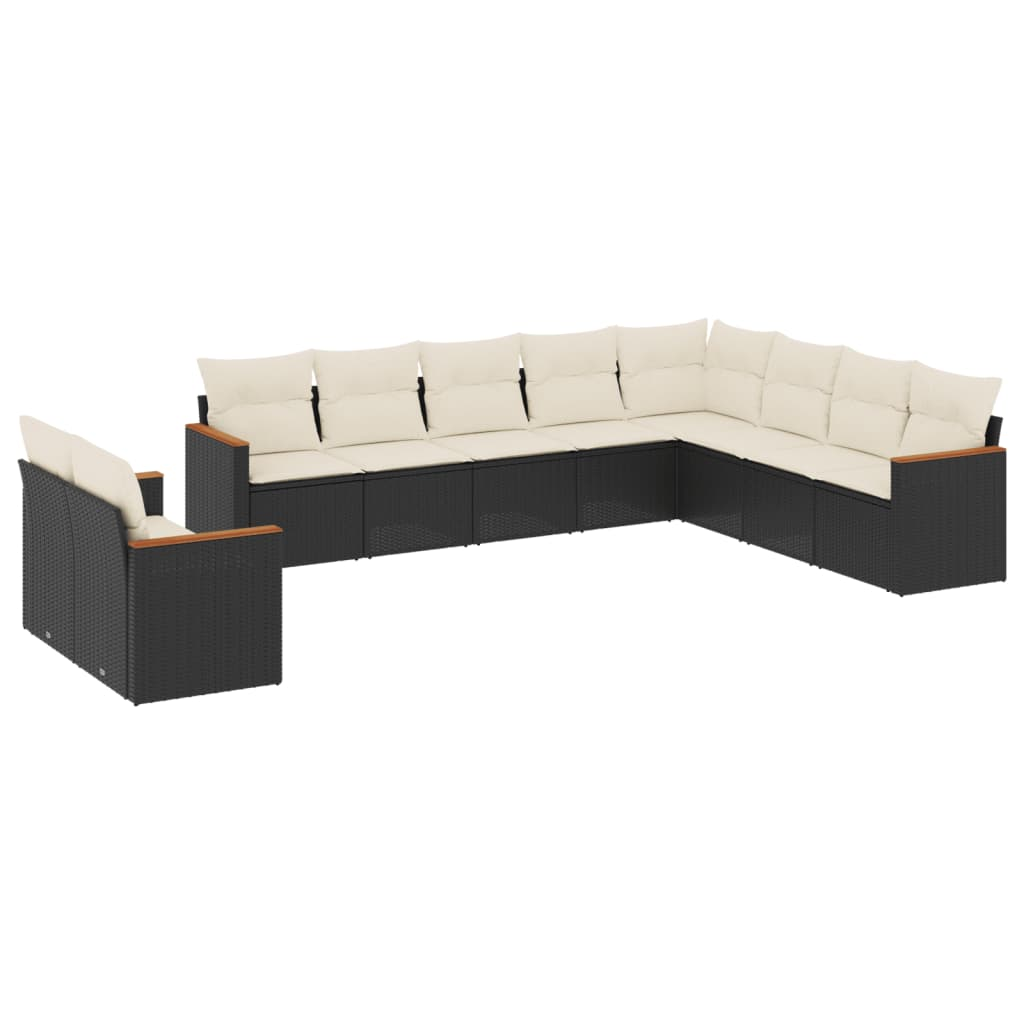 10 részes fekete polyrattan kerti ülőgarnitúra párnákkal (3258514)