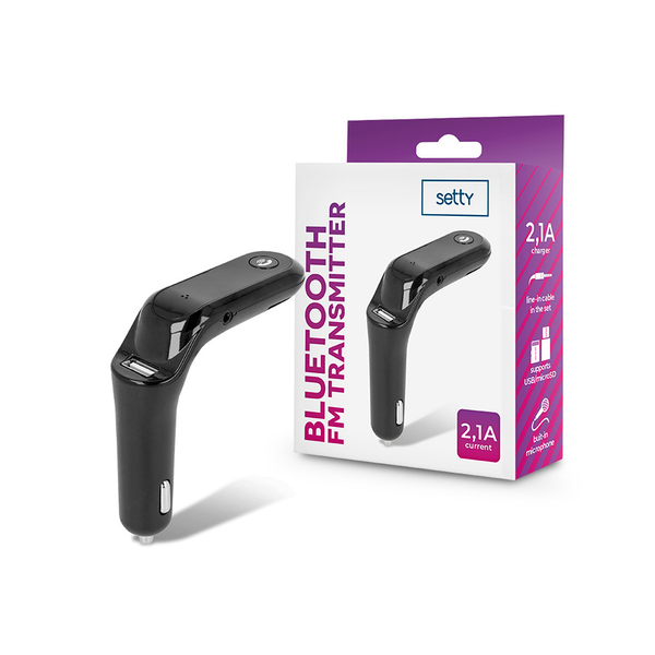 Setty Bluetooth FM-transmitter/szivargyújtó töltő - USB + microSD kártyaolvasó -Setty TFM-02 Bluetooth FM Transmitter - fekete