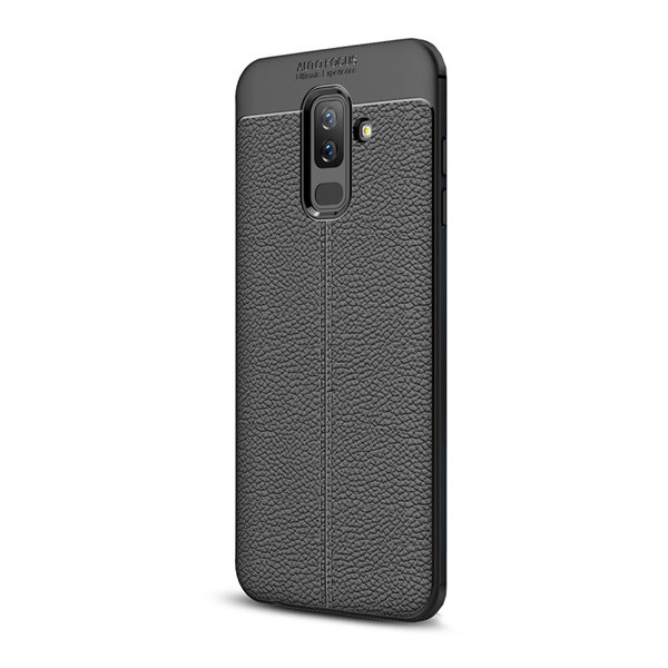 Szilikon telefonvédő (közepesen ütésálló, bőr hatású, varrás minta) FEKETE [Samsung Galaxy A6+ (2018) SM-A605F] (5996457768974)