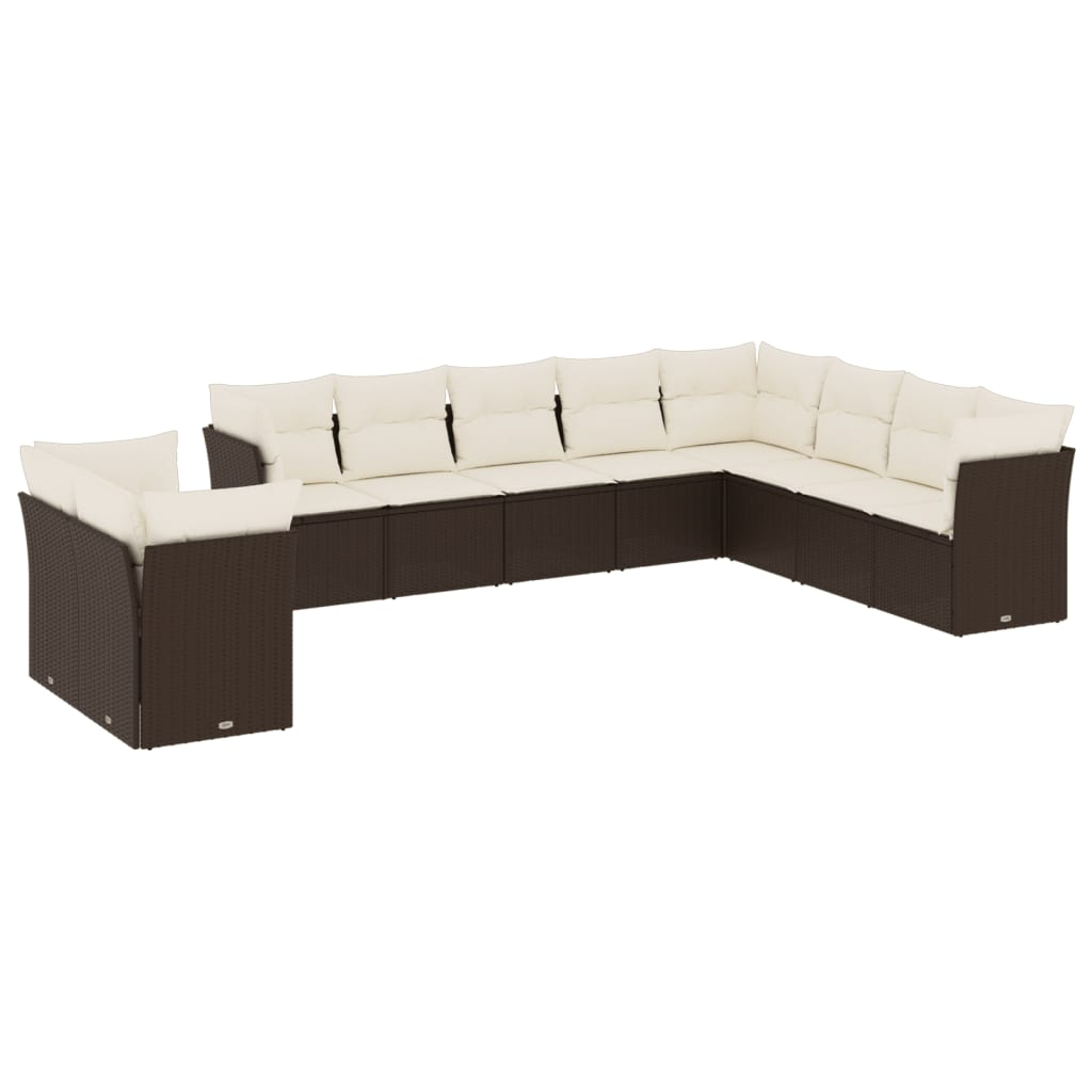 10 részes barna polyrattan kerti ülőgarnitúra párnákkal (3249702)