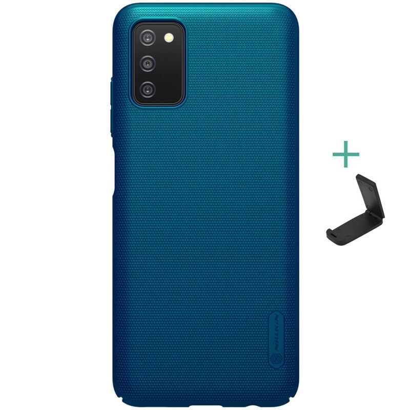 Samsung Galaxy A03s SM-A037F, Műanyag hátlap védőtok, stand, Nillkin Super Frosted, zöldes-kék (G111457)