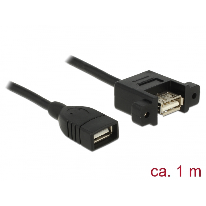 Delock Kábel, USB 2.0-s A típusú csatlakozóhüvely > USB 2.0-s A-típusú csatlakozóhüvely, panelrögzít (85460)