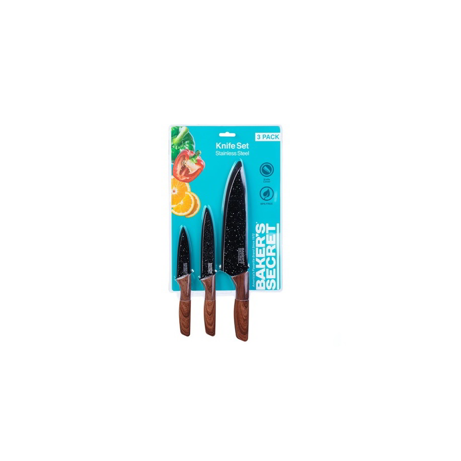 Bakers Secret DA00991 Rozsdamentes acél késkészlet 3 darabos - Fekete (DA00991)