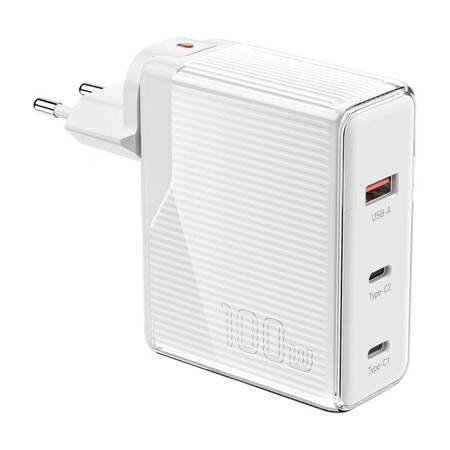 Essager ECT2CA-ZXB02-Z USB-A + 2xUSB-C 100W GaN hálózati töltő fehér (ECT2CA-ZXB02-Z)