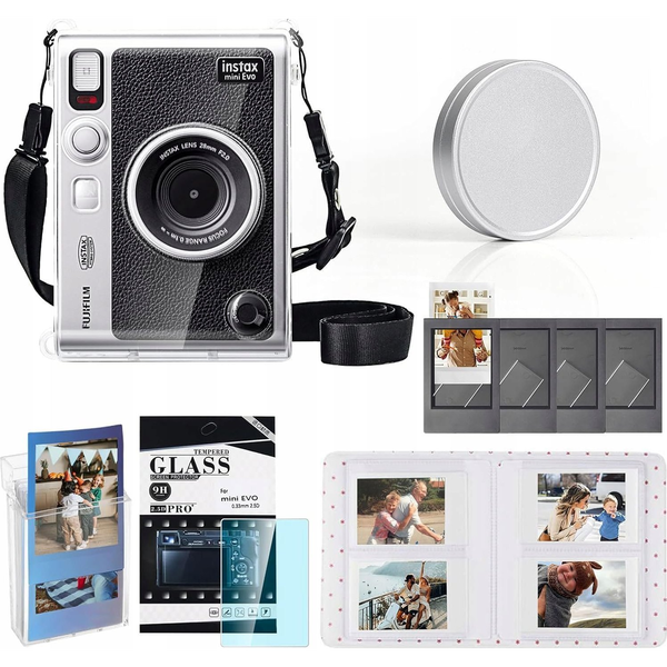 Zestaw 6w1 Futerał Etui + Szkło + Album 64x + Dekielek + Ramki Fuji Instax Mini Evo - Przezroczysty