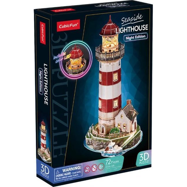 CUBICFUN 3D puzzle játék 72 darabos Világítótorony éjszakai változat LED világítással (GXP-929794)