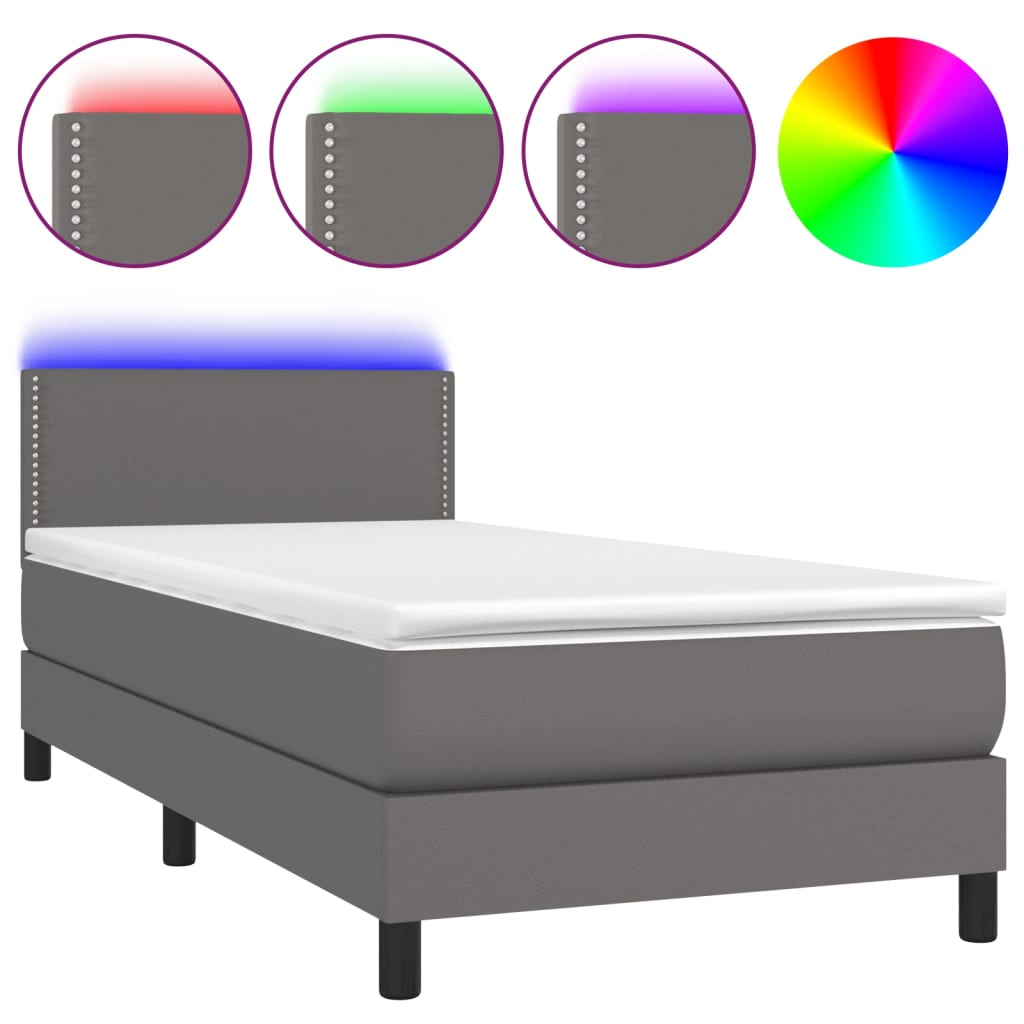 szürke műbőr rugós ágy matraccal és LED-del 80 x 200 cm (3134133)