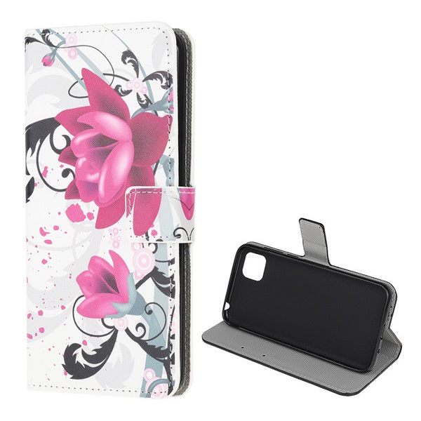 Tok álló, bőr hatású (FLIP, oldalra nyíló, asztali tartó funkció, lótuszvirág minta) FEHÉR [Honor 9S] (5996457972777)