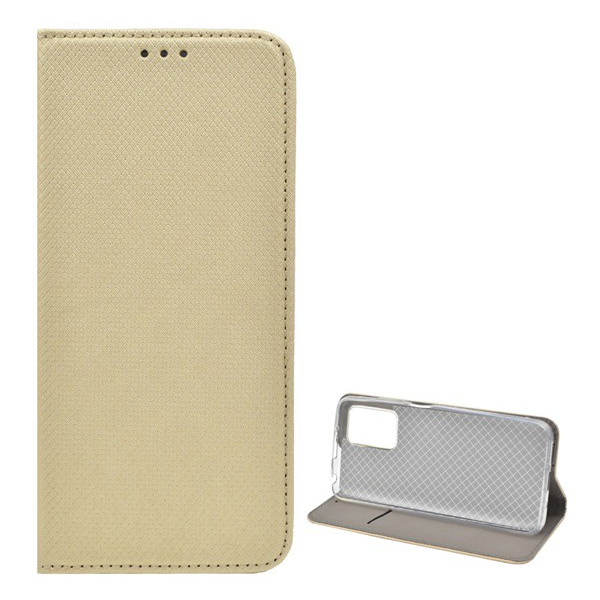 Husa Xiaomi Redmi 10 (2021) in picioare, Efect de piele (Flip, Deschidere in lateral, Functie de suport pentru desktop, Model cu romb) Aur