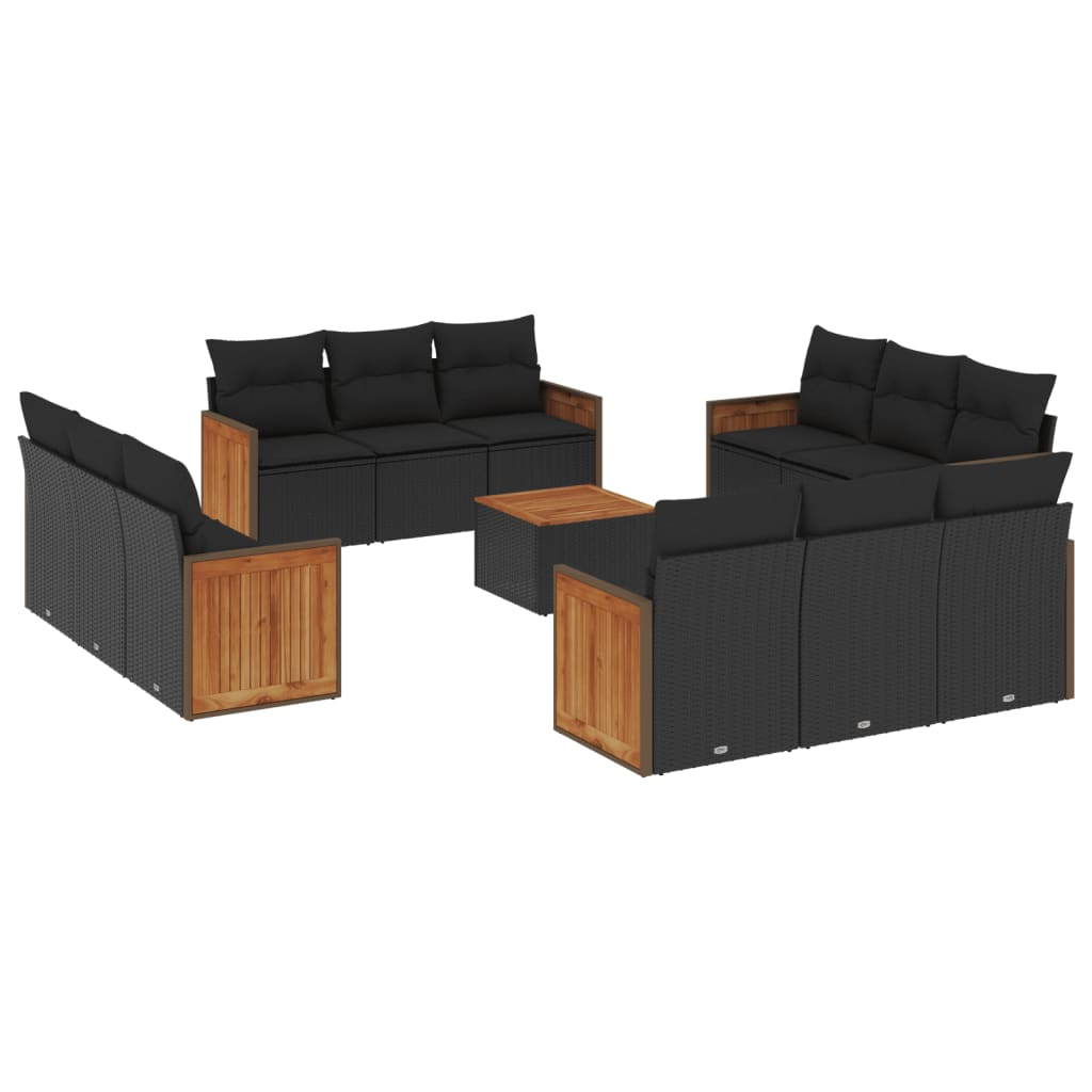 13 részes fekete polyrattan kerti ülőgarnitúra párnákkal (3259920)