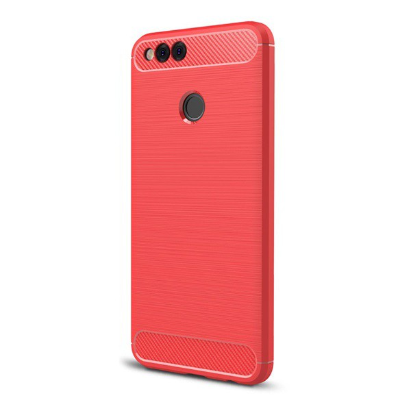 Szilikon telefonvédő (közepesen ütésálló, légpárnás sarok, szálcsiszolt, karbon minta) PIROS [Honor 7x] (5996457769155)