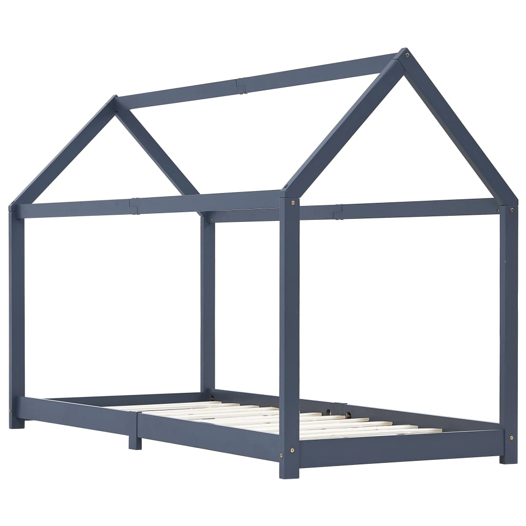 szürke tömör fenyőfa gyerekágy-keret 90 x 200 cm (283354)