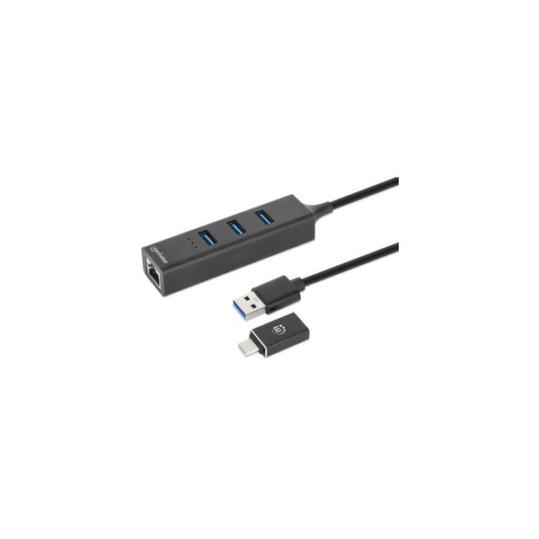 Manhattan 180894 interface hub USB 3.2 Gen 1 (3.1 Gen 1) Type-A + Type-C 5000 Mbit/s Zwart
