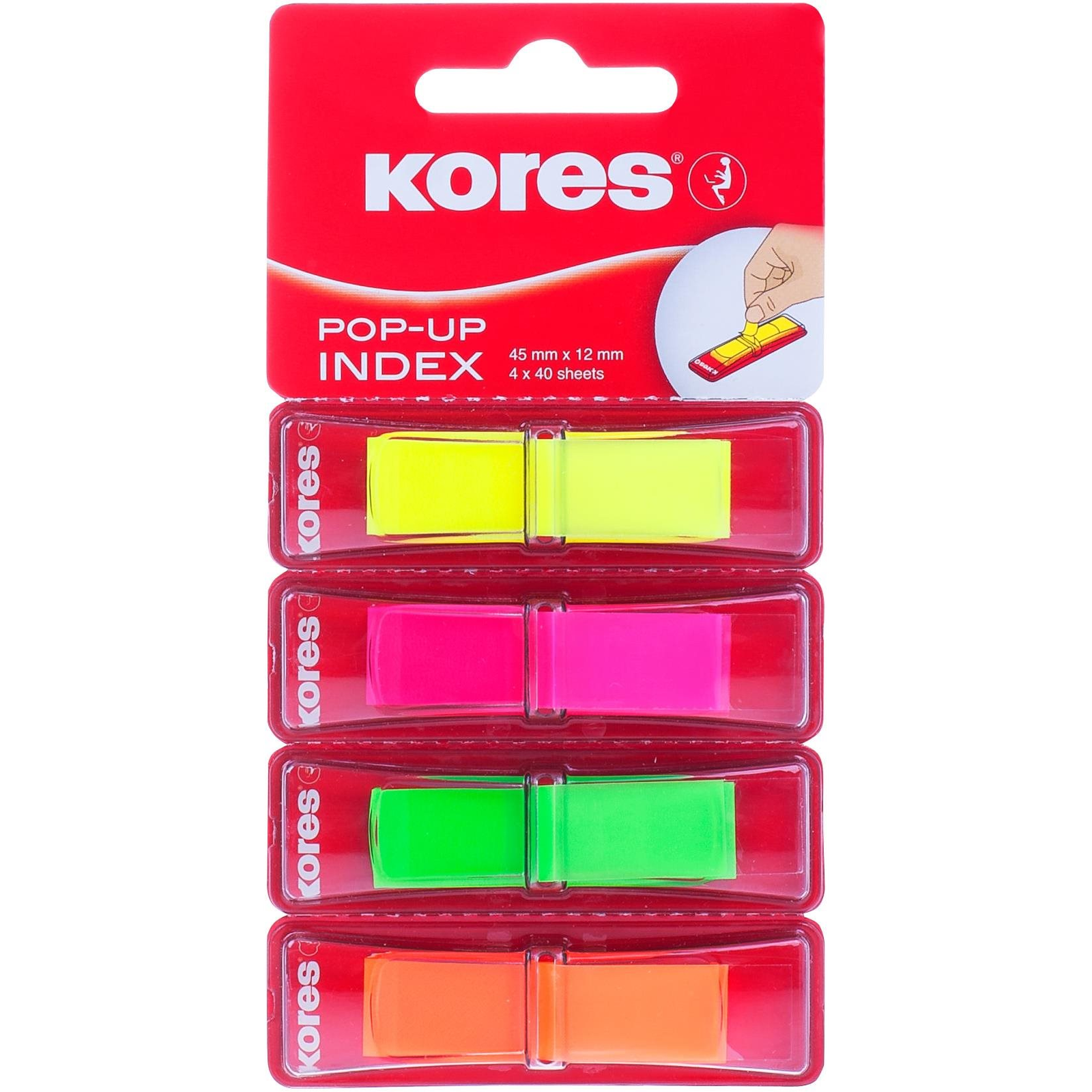 KORES Pop-up 45 x 12 mm, 4 x 40 lap, többféle neon színű címke (45127)