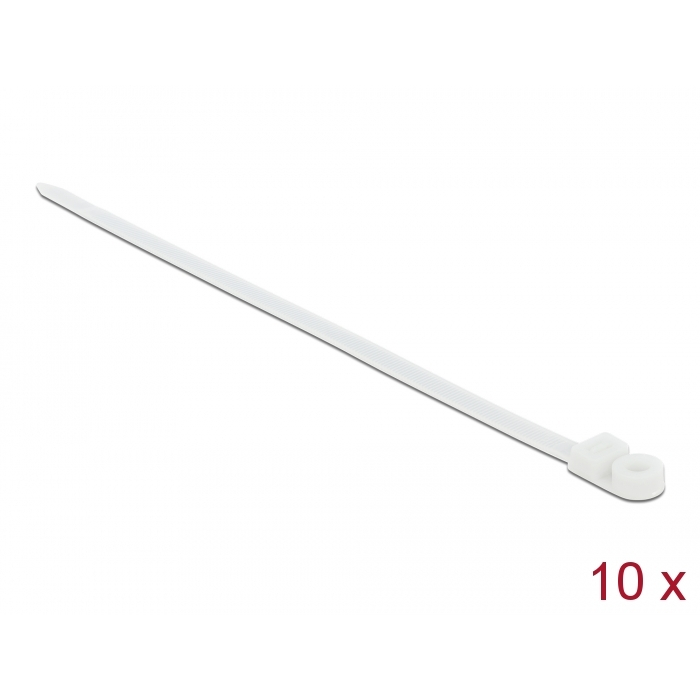 Delock Kábelkötöző szorító fűzőlyukkal Hx 300 x Sz 7,6 mm, 10 darab fehér (18947) (18947)