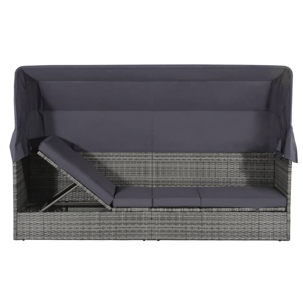 szürke polyrattan napellenzős kerti ágy 205 x 62 cm (43962)
