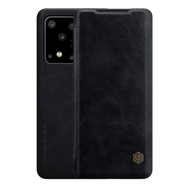 NILLKIN QIN tok álló, bőr hatású (FLIP, oldalra nyíló, bankkártya tartó) FEKETE [Samsung Galaxy S20 Ultra 5G (SM-G988B)]