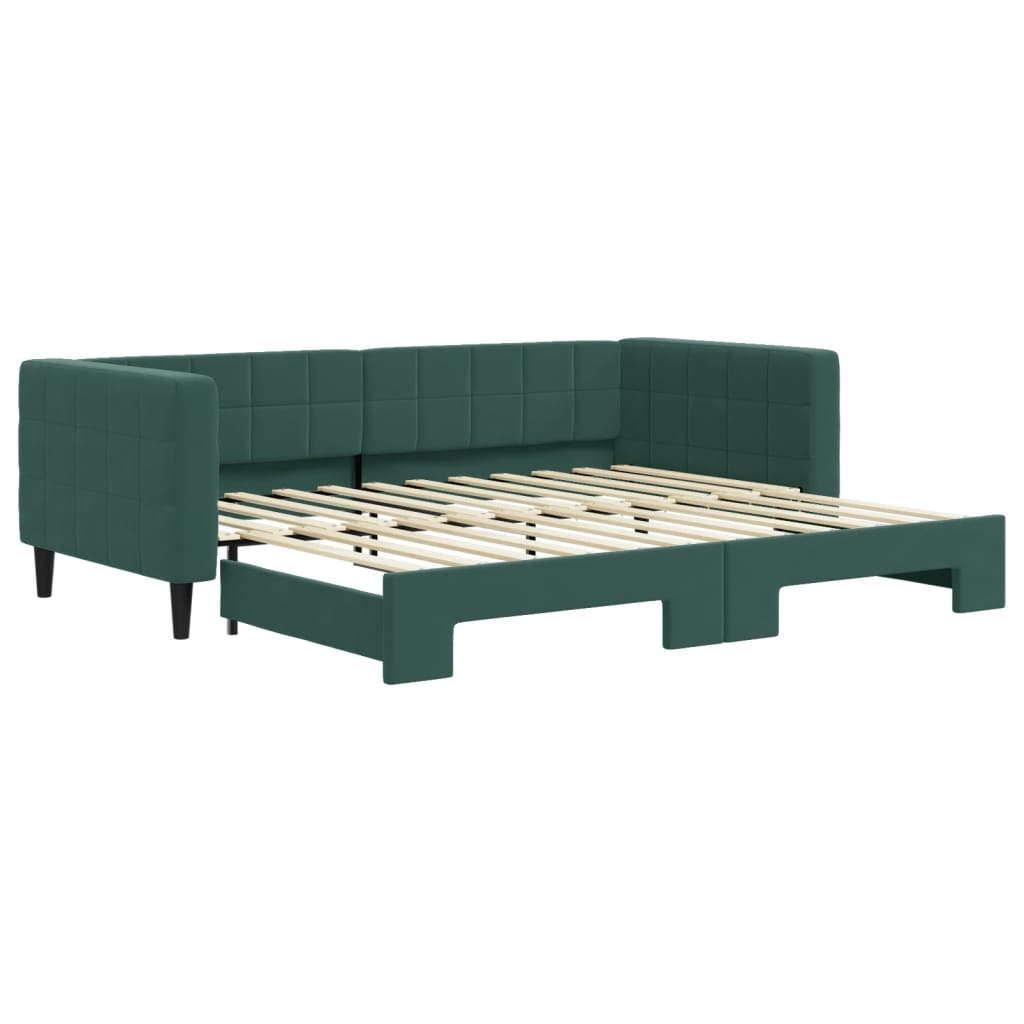 sötétzöld kihúzható bársony heverő 90 x 200 cm (3196693)