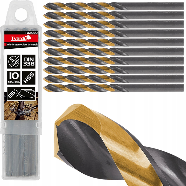 Wiertło Tvardy Wiertło czarno-złote do metalu HSS 5.00mm (10/100/1000)