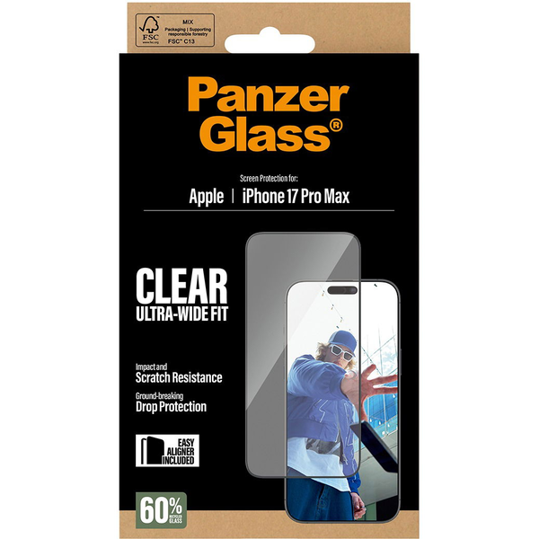 PanzerGlass ® Screen Protector iPhone 17 Pro Max | Ultra-Wide Fit w. EasyAligner Klar skærmbeskytter Apple 1 stk