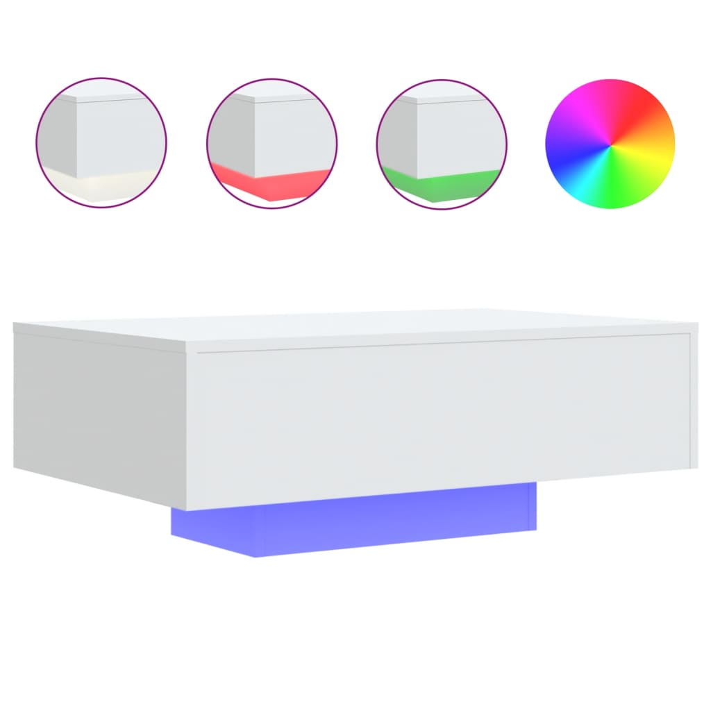fehér dohányzóasztal LED-lámpákkal 85 x 55 x 31 cm (836609)