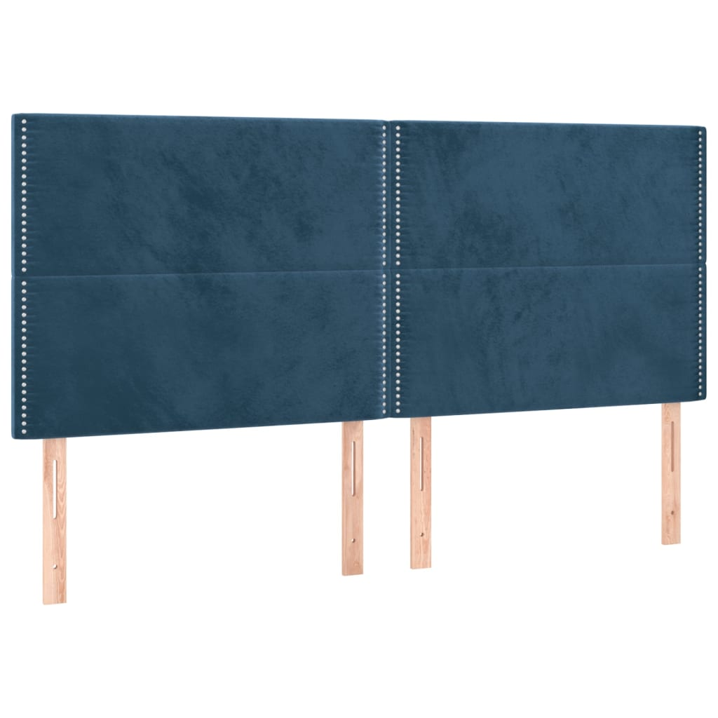 4 db sötétkék bársony fejtámla 100x5x78/88 cm (3116262)