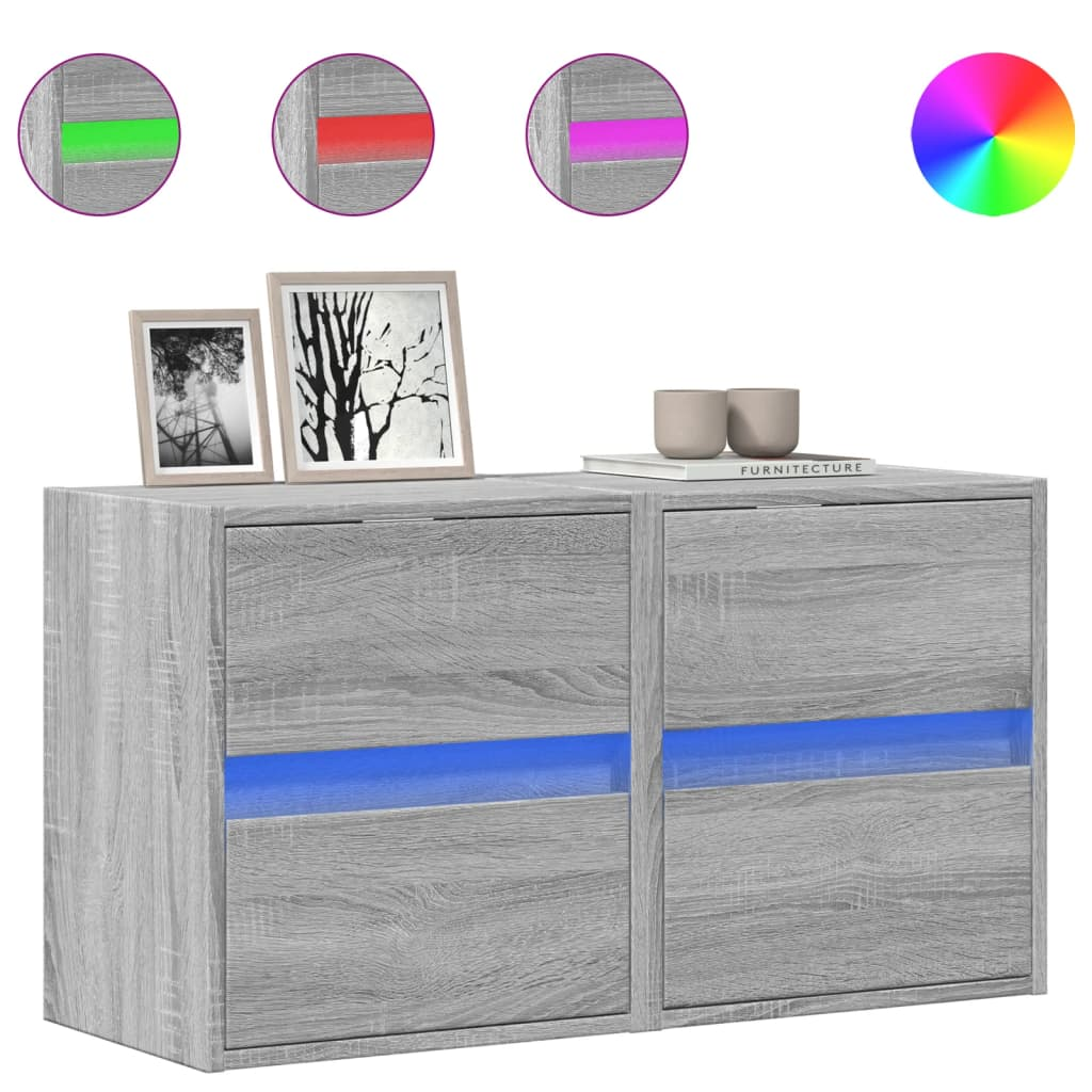 2 db szürke sonoma fali TV-szekrény LED-ekkel 41 x 31 x 45 cm (852282)