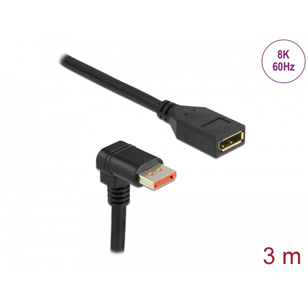 Delock DisplayPort Verlängerungskabel Stecker 90° unten gewinkelt zu Buchse 8K 60 Hz 3 m