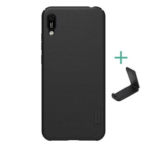 NILLKIN SUPER FROSTED műanyag telefonvédő (gumírozott, érdes felület + asztali tartó) FEKETE [Honor 8A (Play 8A)] (5996457885251)