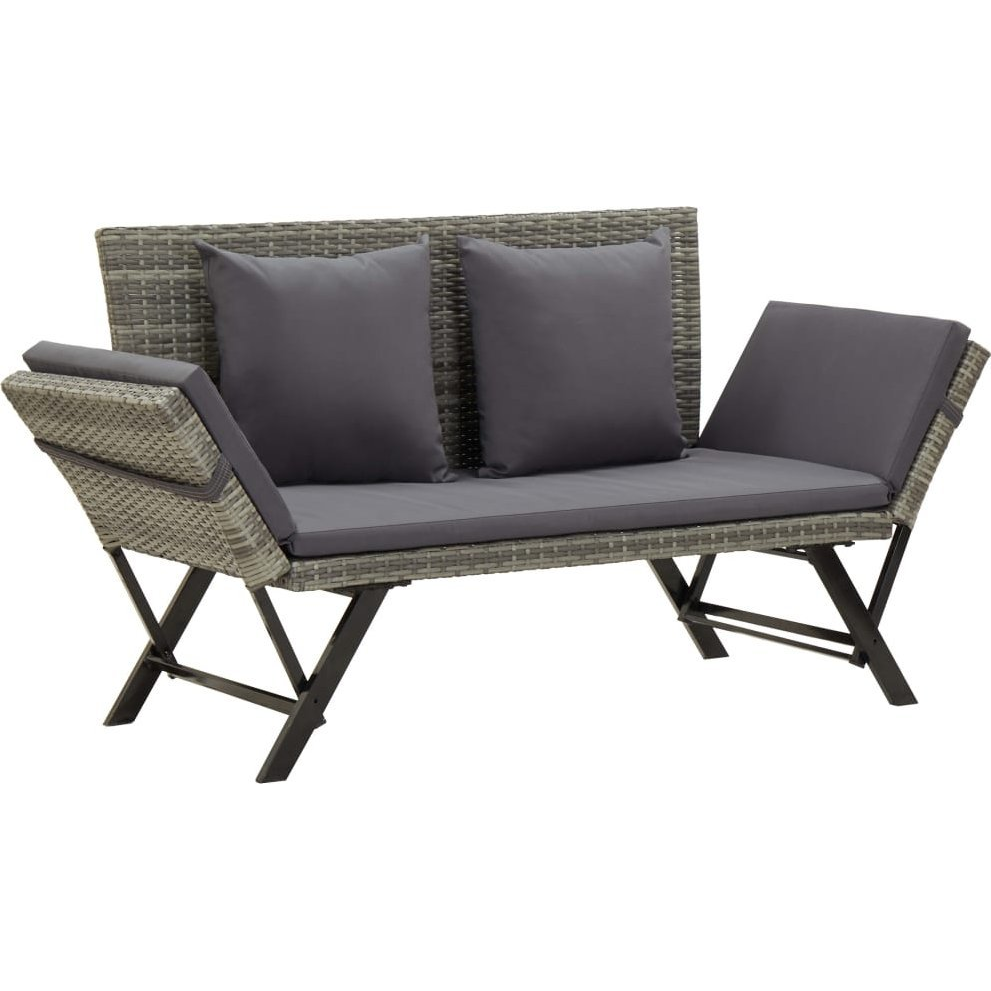 szürke polyrattan kerti pad párnával 176 cm (317183)