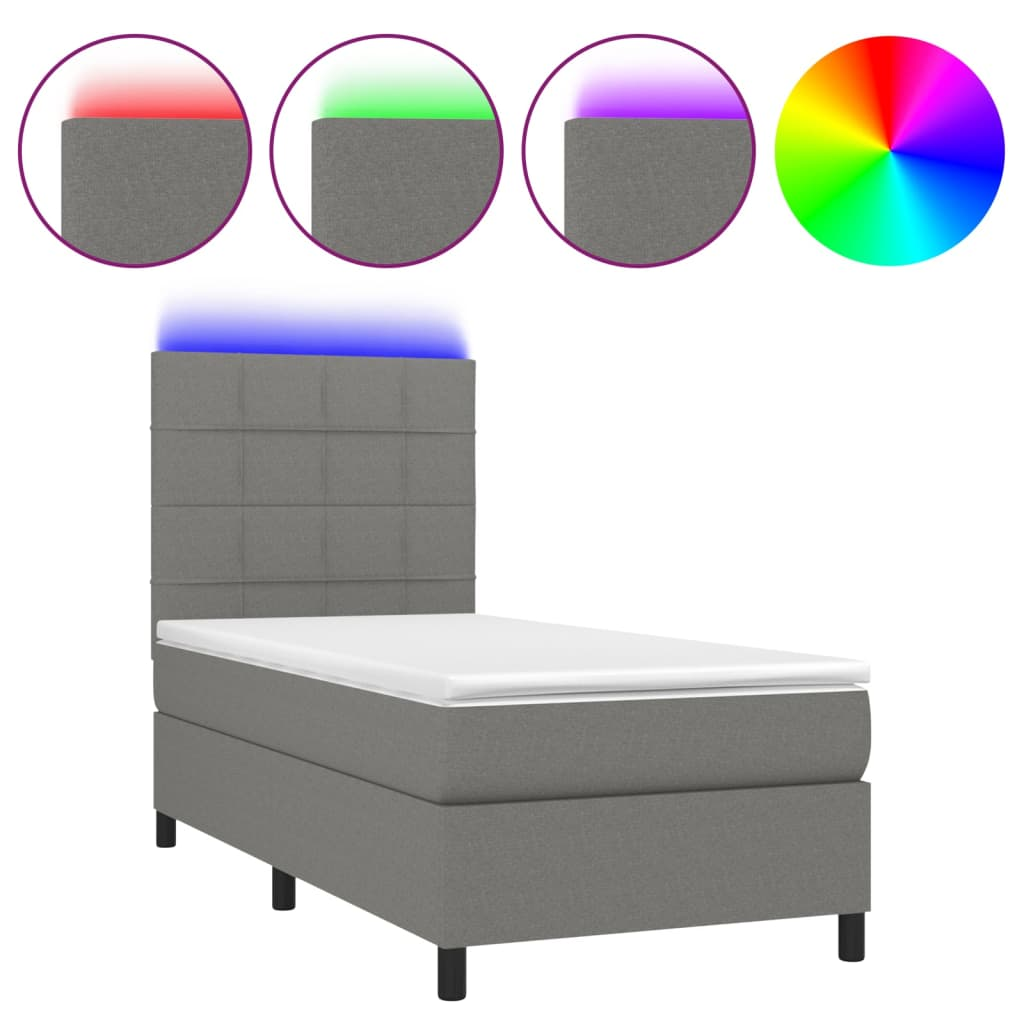 sötétszürke szövet rugós és LED-es ágy matraccal 90x200 cm (3134846)