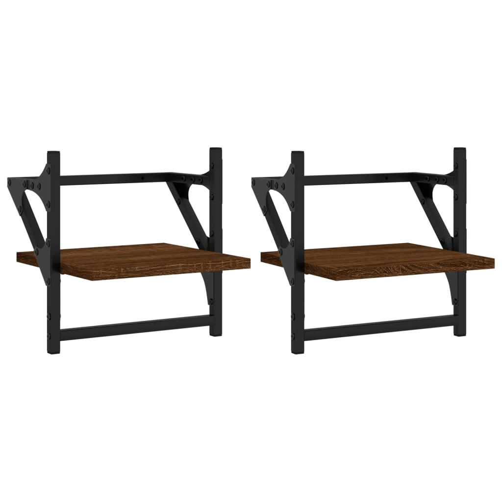 2 db barna tölgyszínű falipolc rúddal 30 x 25 x 30 cm (836237)