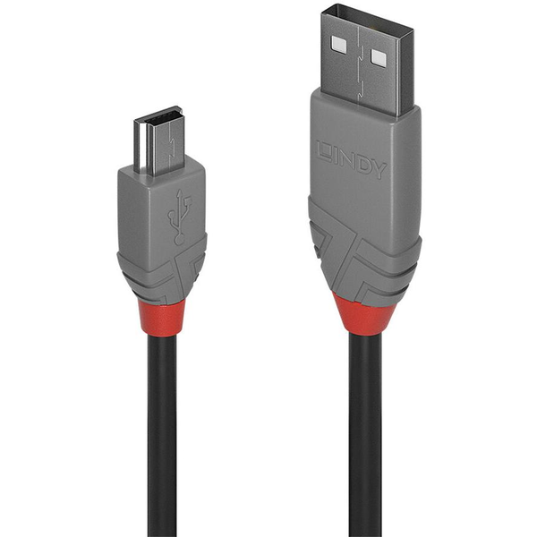 Lindy 36725 USB-kabel USB 2.0 5 m USB A Mini-USB B Sort