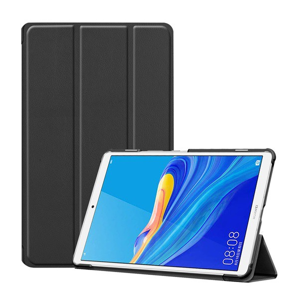 Tok álló, bőr hatású (aktív FLIP, oldalra nyíló, TRIFOLD asztali tartó funkció) FEKETE [Huawei MediaPad M6 8.4 WIFI]