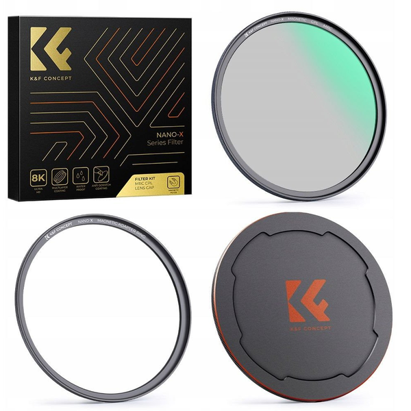 Zestaw 3w1 Filtr Polaryzacyjny Cpl Pierścień Magnetyczny Dekielek K&f 62 Mm / Sku.1704