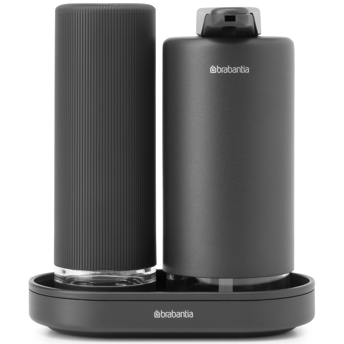 BRABANTIA SinkStyle Soap Dispenser Set szappan- és mosogatószer-adagoló szett 2x200ml. csepptálcával. csepegésmentes. műanyag. acél. határtalan szürke ásványi textúra - 227943