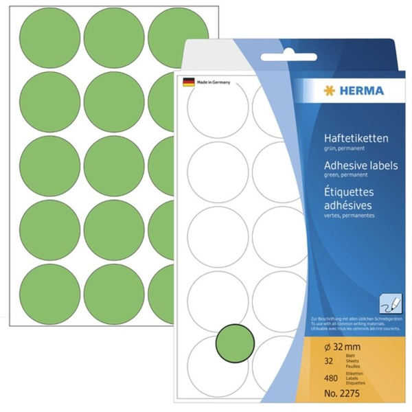 HERMA Vielzwecketiketten grün 32 mm rund Papier 480 St.