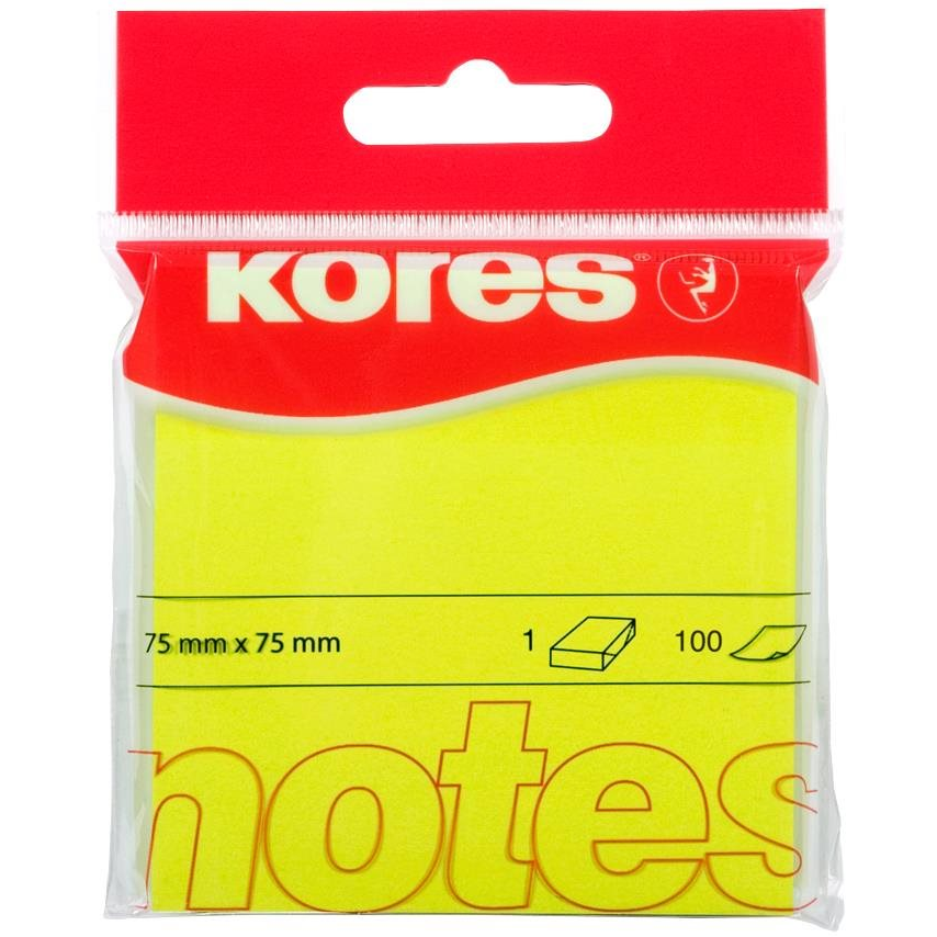 KORES 75 x 75 mm, 100 lap, neon sárga (47076)