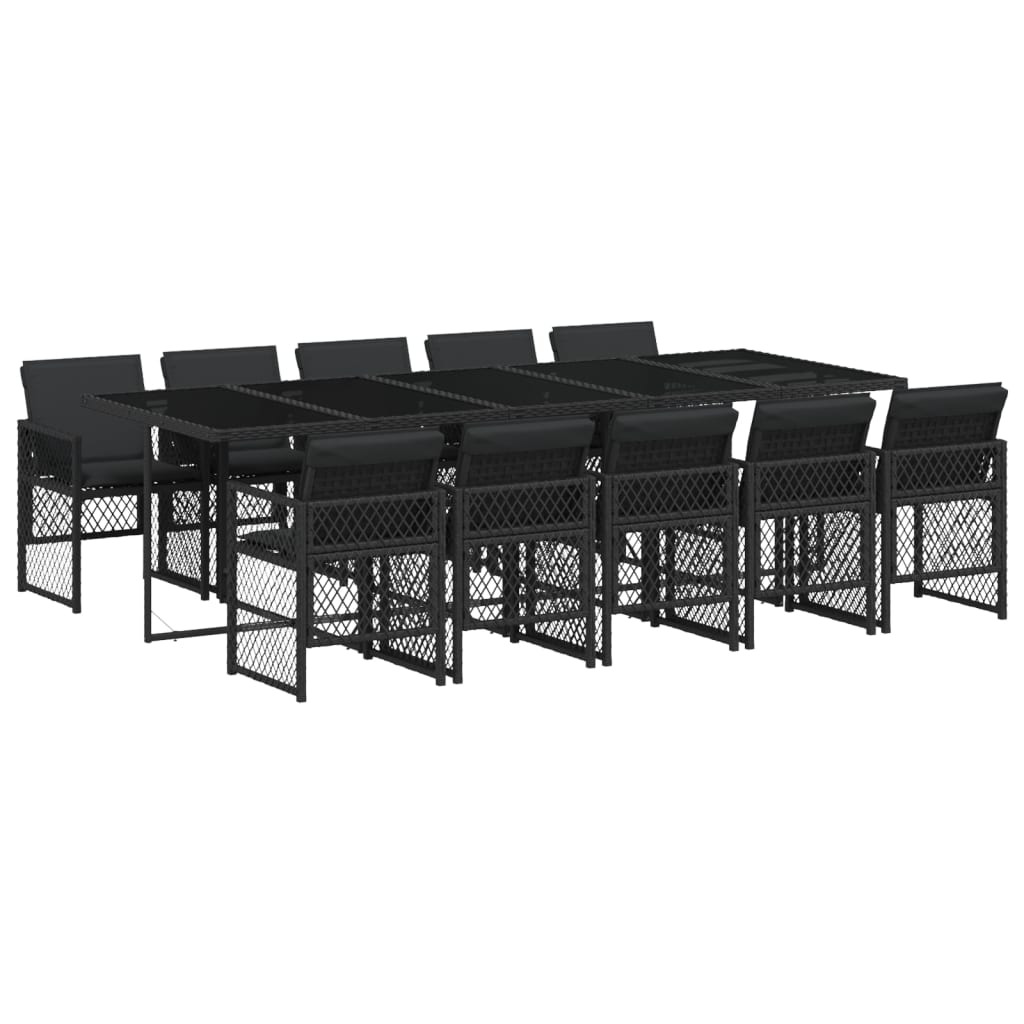 11 részes fekete polyrattan kerti étkezőgarnitúra párnákkal (3210751)