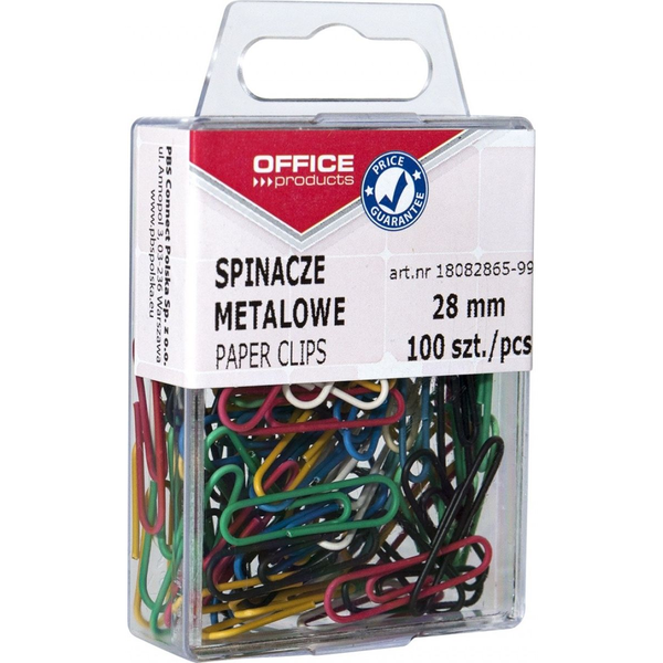  Office Products Spinacze kolorowe, powlekane, 28mm, w pudełku, 100 szt., mix kolorów