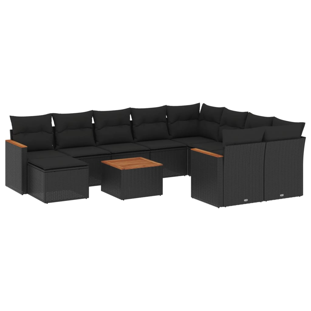 11 részes fekete polyrattan kerti ülőgarnitúra párnákkal (3258961)