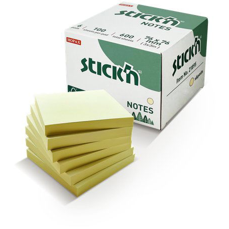 STICK'N BY HOPAX FSC 76 x 76 mm, 6 x 100 lap, pasztellsárga (4712759218945)