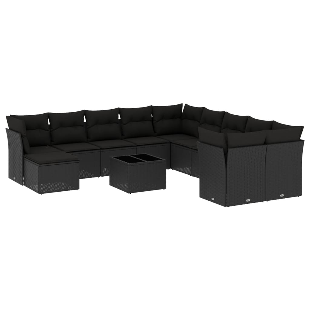 12 részes fekete polyrattan kerti ülőgarnitúra párnákkal (3250454)
